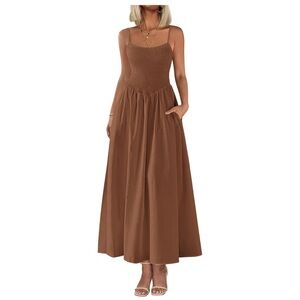 Elegant Brown Smocked Maxi Dress